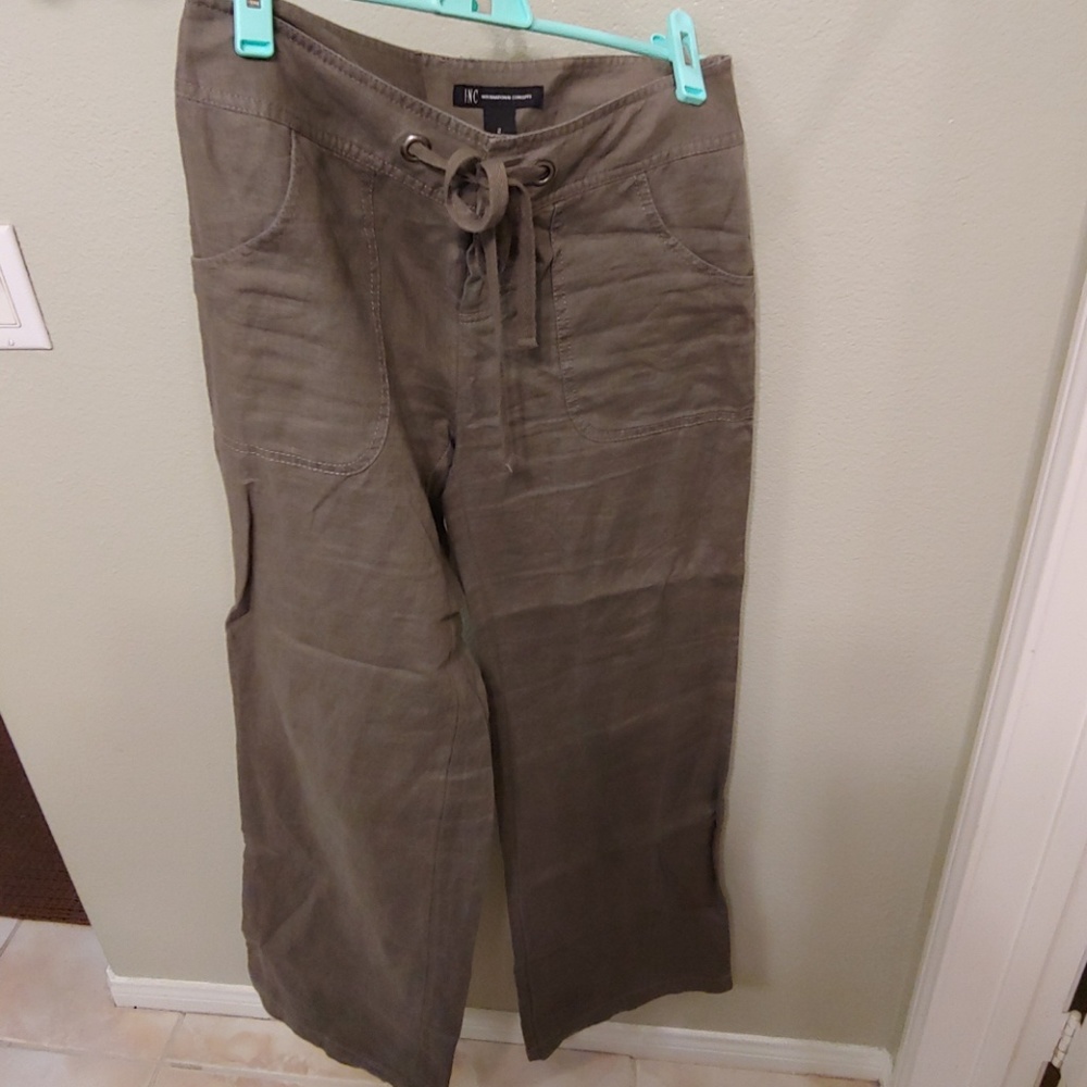 Inc olive green linen pants